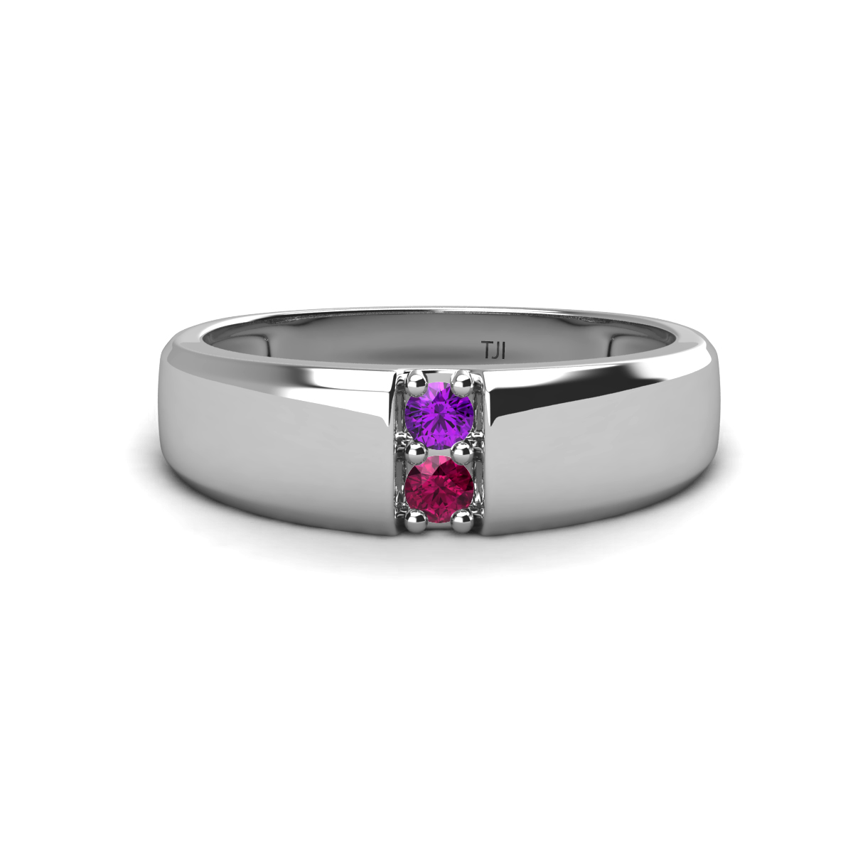 Ethan Amethyst and Rhodolite Garnet 2 Stone Men Wedding Ring (7.80 mm) 